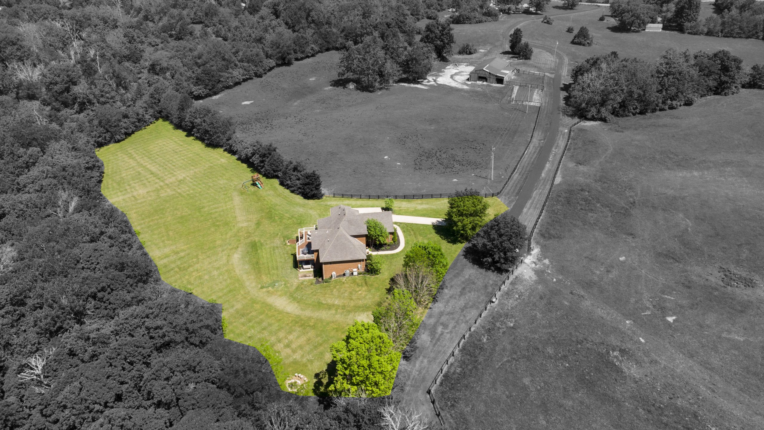 aerial photo highlighting property to be sold